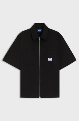 Oversized fit shirt with zip-up front, Black