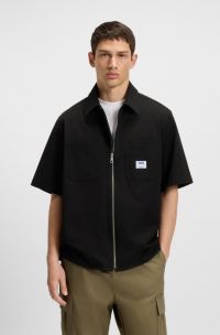 Oversized fit shirt with zip-up front, Black