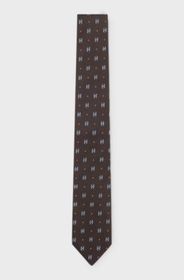 Silk tie with micro pattern, Dark Brown