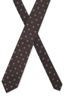 Silk tie with micro pattern, Dark Brown