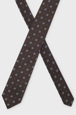 Silk tie with micro pattern, Dark Brown