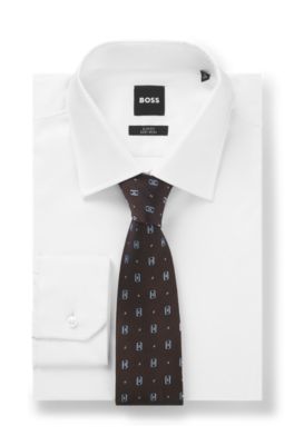 Silk tie with micro pattern, Dark Brown