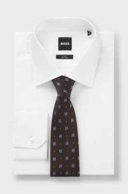 Silk tie with micro pattern, Dark Brown