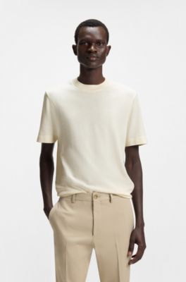 Cotton-silk T-shirt with Prince of Wales check, Natural