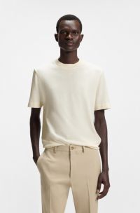 Cotton-silk T-shirt with Prince of Wales check, Natural