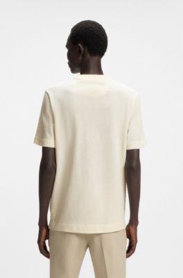 T-Shirt aus Baumwoll-Mix mit Seide und Prince-of-Wales-Karo, Natur