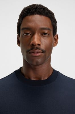 Cotton-silk T-shirt with Prince of Wales check, Dark Blue