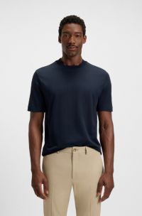 Camiseta de algodón y seda con motivo a cuadros Príncipe de Gales, Azul oscuro