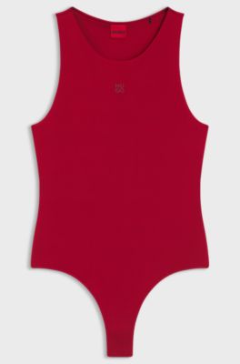 Stretch-jersey bodysuit with stacked logo, Red