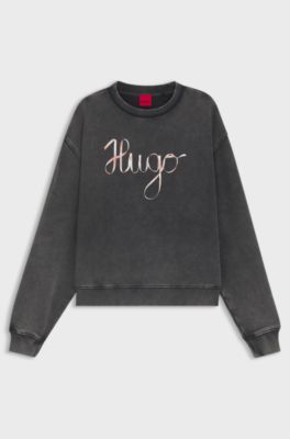 Cotton-terry sweatshirt with creative artwork, Black