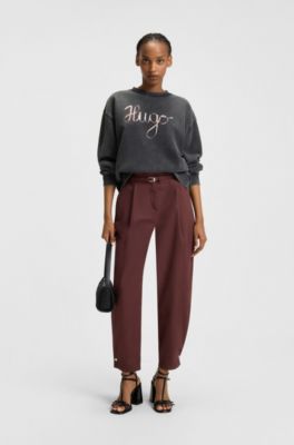 Cotton-terry sweatshirt with creative artwork, Black