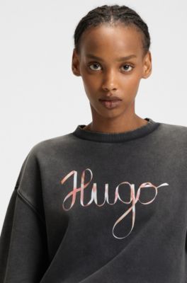 Cotton-terry sweatshirt with creative artwork, Black