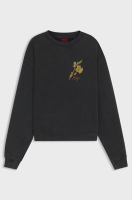 Cotton-terry sweatshirt with creative artwork, Black Patterned