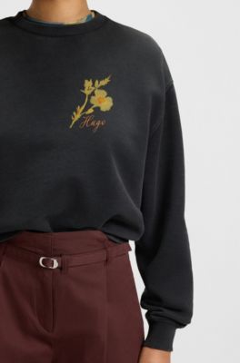 Cotton-terry sweatshirt with creative artwork, Black Patterned