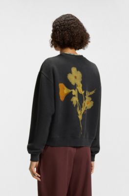 Cotton-terry sweatshirt with creative artwork, Black Patterned