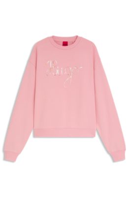 Cotton-terry sweatshirt with creative artwork, light pink