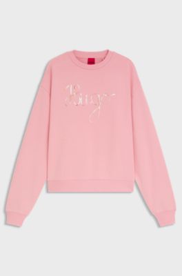 Cotton-terry sweatshirt with creative artwork, light pink