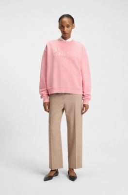 Cotton-terry sweatshirt with creative artwork, light pink