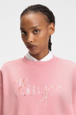 Cotton-terry sweatshirt with creative artwork, light pink