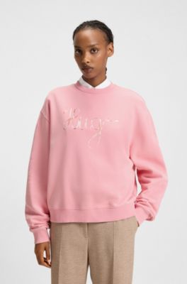 Cotton-terry sweatshirt with creative artwork, light pink