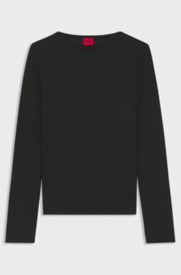 Top in jersey elasticizzato con stampa con logo scomposto, Nero