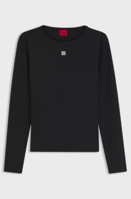 Stretch-jersey top with stacked-logo print, Black