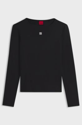 Stretch-jersey top with stacked-logo print, Black