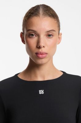 Stretch-jersey top with stacked-logo print, Black