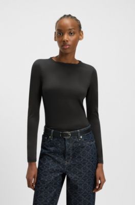 Stretch-jersey top with stacked-logo print, Black