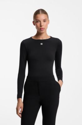 Stretch-jersey top with stacked-logo print, Black