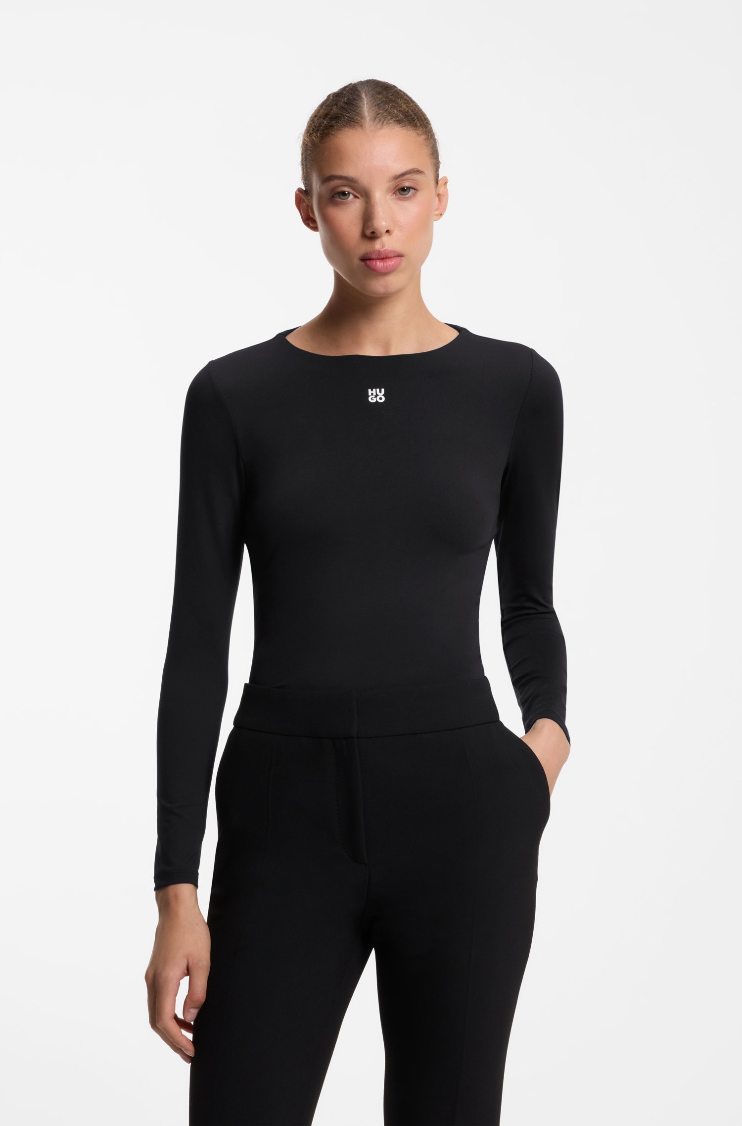 Hugo Stretch-jersey top with stacked-logo print t-shirts dam