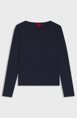 Top van stretchjersey met tweedelige logoprint, Donkerblauw