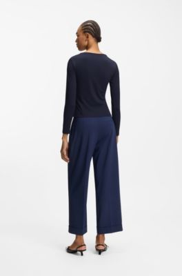 Top van stretchjersey met tweedelige logoprint, Donkerblauw