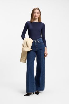 Stretch-jersey top with stacked-logo print, Dark Blue