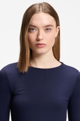 Stretch-jersey top with stacked-logo print, Dark Blue