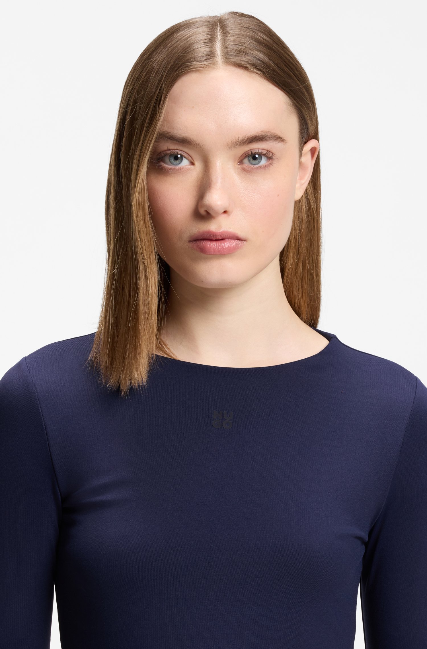 Hugo Stretch-jersey top with stacked-logo print t-shirts dam – bild 3