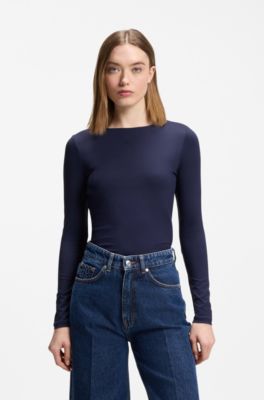 Top aus Stretch-Jersey mit Stack-Logo-Print, Dunkelblau