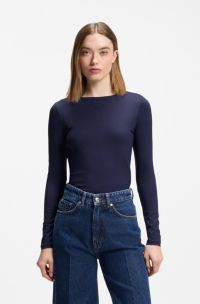 Stretch-jersey top with stacked-logo print, Dark Blue