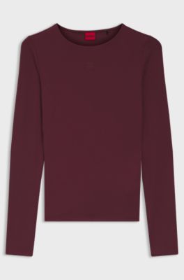 Stretch-jersey top with stacked-logo print, Bordeaux