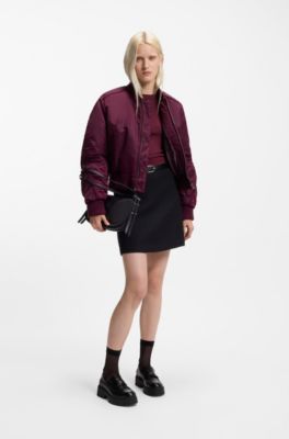 Stretch-jersey top with stacked-logo print, Bordeaux