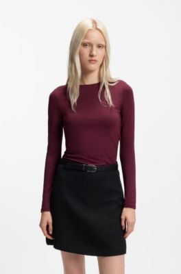 Stretch-jersey top with stacked-logo print, Bordeaux