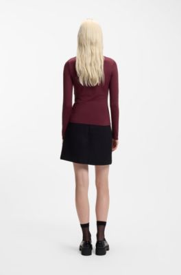 Stretch-jersey top with stacked-logo print, Bordeaux