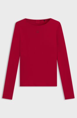 Top van stretchjersey met tweedelige logoprint, Rood