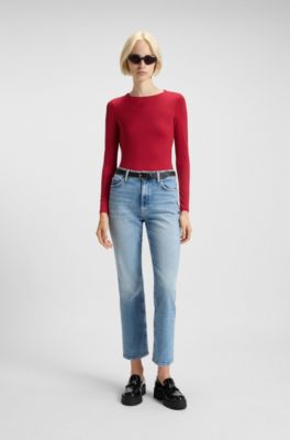 Top van stretchjersey met tweedelige logoprint, Rood