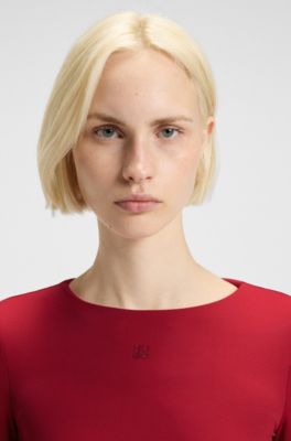 Top van stretchjersey met tweedelige logoprint, Rood
