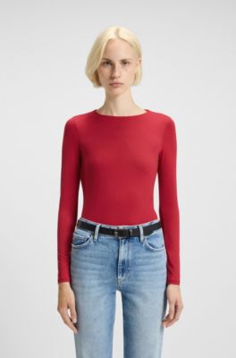 Top van stretchjersey met tweedelige logoprint, Rood