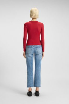 Top van stretchjersey met tweedelige logoprint, Rood