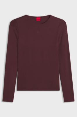 Stretch-jersey top with stacked-logo print, Dark Brown