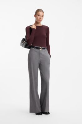Stretch-jersey top with stacked-logo print, Dark Brown