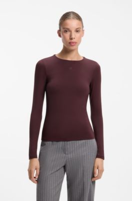 Stretch-jersey top with stacked-logo print, Dark Brown